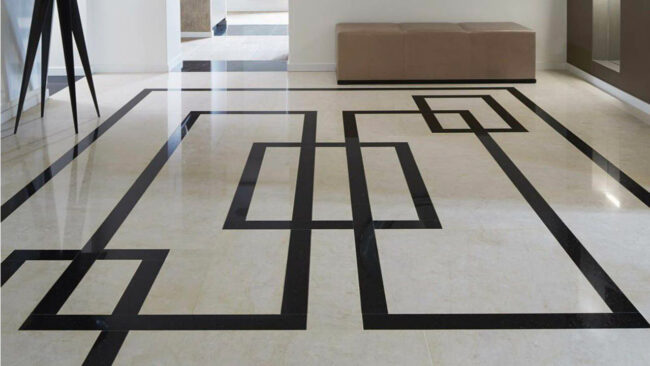 sol-marbre-beige-incrustation-geometrique-noire-moderne